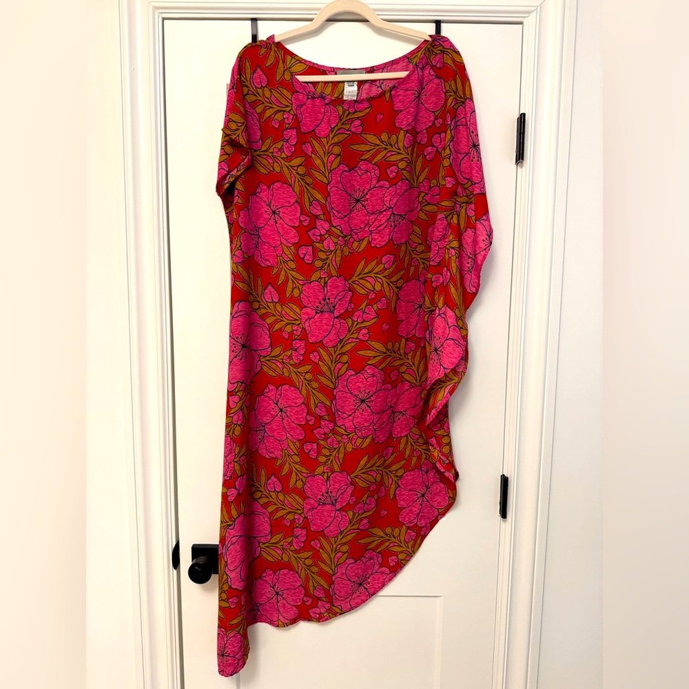 Asher asymmetrical bright pink/red tunic dress.